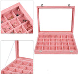 24Grid Velvet Jewelry Box Case Clear Top Lid Lock Ring Display Storage