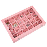 24Grid Velvet Jewelry Box Case Clear Top Lid Lock Ring Display Storage