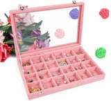 24Grid Velvet Jewelry Box Case Clear Top Lid Lock Ring Display Storage