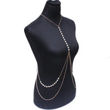 Pearl Beads Metal Chain Body Chain Bra Necklace Harness Jewelry