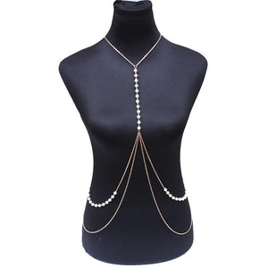 Pearl Beads Metal Chain Body Chain Bra Necklace Harness Jewelry