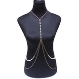 Pearl Beads Metal Chain Body Chain Bra Necklace Harness Jewelry