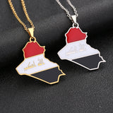 Iraq Map Flag Pendant Necklace Stainless Steel Women Men Charm Jewelry