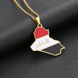 Iraq Map Flag Pendant Necklace Stainless Steel Women Men Charm Jewelry