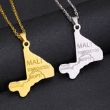 Mali Map City Pendant Necklace Stainless Steel Silver Africa Men Women