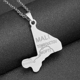 Mali Map City Pendant Necklace Stainless Steel Silver Africa Men Women