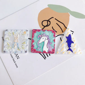 Geometric Resin Pendant Set - Parrot Rabbit Shark Patch Necklace Earrings