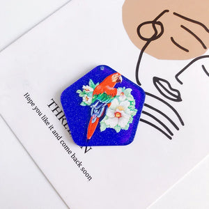 Geometric Resin Pendant Set - Parrot Rabbit Shark Patch Necklace Earrings