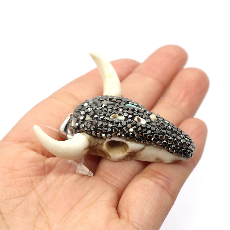 Resin Bull Head Rhinestone Pendant 47x47mm Stone Charm DIY Necklace Earrings