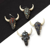 Resin Bull Head Rhinestone Pendant 47x47mm Stone Charm DIY Necklace Earrings