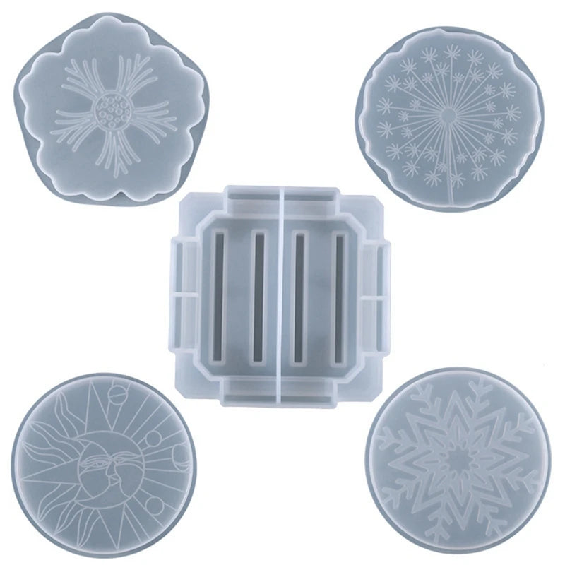 Resin Coaster Molds Set with Stand Storage, Table Base Silicone Mold