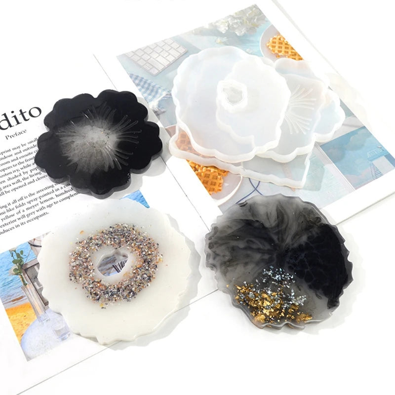 Resin Coaster Molds with Foil Flakes Geode Shapes