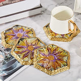 4Pcs Hexagon Resin Geode Coaster Molds with Stand, DIY Silicone Mold for Crafts