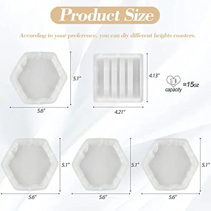 Resin Geode Coaster Molds, 4Pcs Hexagon Silicone Molds with Coaster Stand