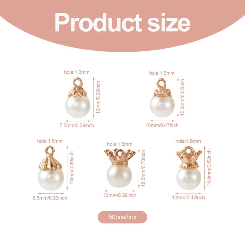 Resin/Glass Pearl Bead Charms Pendants Crown Bead Charm DIY Findings