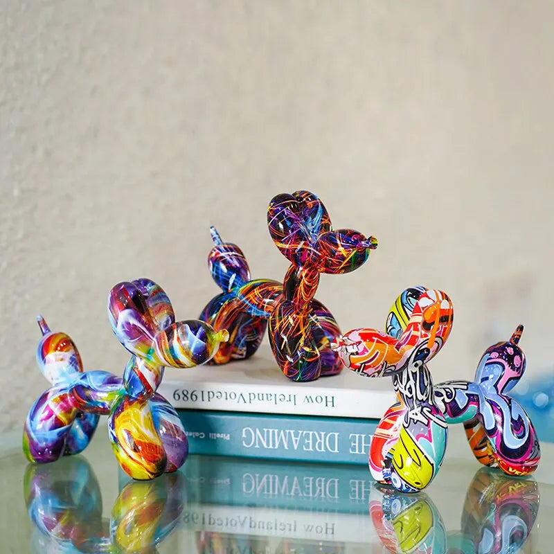 Resin Graffiti Balloon Dog Figurines for Home Decoration