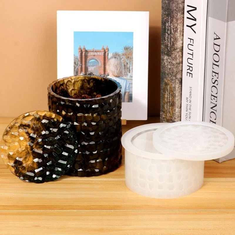 Diamond Pattern Resin Jar Mold with Lid