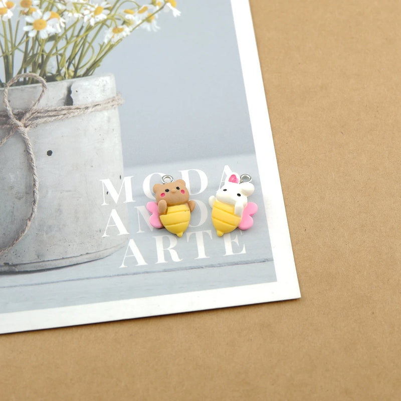 Resin Bear Bee Charms for Jewelry Making DIY Crafts