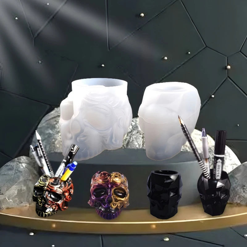 Skull Decor Resin Mold for Makeup Brush Holder