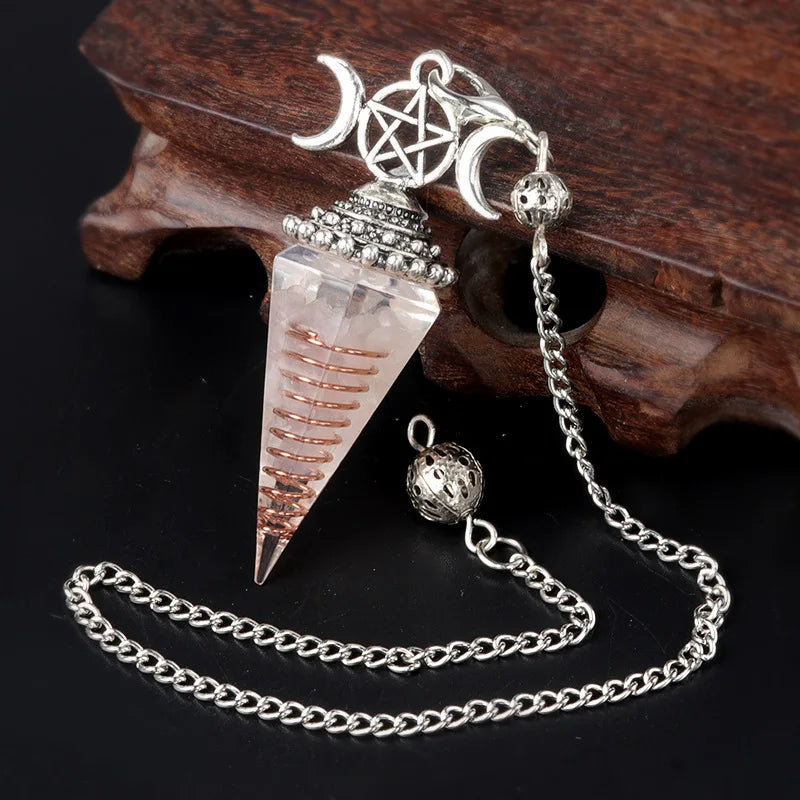 Resin Triple Moon Sun Crystal Pendulum