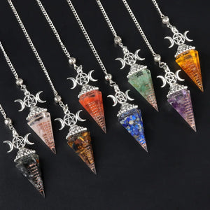 Resin Triple Moon Sun Crystal Pendulum