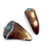 Resin Cow Bone Pendant with Crystal Beads Boar Teeth Natural Stone Rhinestone