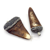 Resin Cow Bone Pendant with Crystal Beads Boar Teeth Natural Stone Rhinestone
