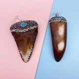 Resin Cow Bone Pendant with Crystal Beads Boar Teeth Natural Stone Rhinestone