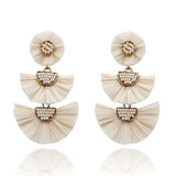 Raffia Three Layer Earrings Boho Studs