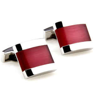 Natural Stone Red Square Nail Sleeve Cuff Links