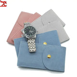 Velvet Watch Storage Pouch Snap Fastener Organizer Jewelry Bag