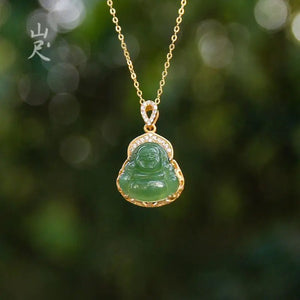 Hetian Jade Buddha Pendant with Sterling Silver Chain