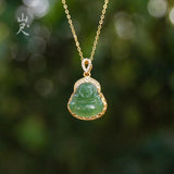 Hetian Jade Green Jade Buddha Pendant S925 Sterling Silver Chain