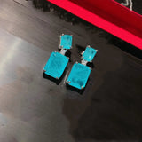 Double Paraiba Stone Drop Earring Silver Pendant Earring
