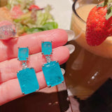 Double Paraiba Stone Drop Earring Silver Pendant Earring