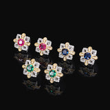 925 Silver Gemstone Flower Stud Earrings for Women