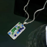 925 Silver Emerald Sapphire Card Pendant Necklace for Women