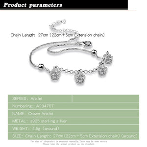 925 Sterling Silver Ankle Crown Bracelet Bohemia Foot Beach Anklets