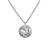 925 Sterling Silver Horse Coin Pendant Long Necklace TLX724