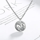 925 Sterling Silver Horse Coin Pendant Long Necklace TLX724