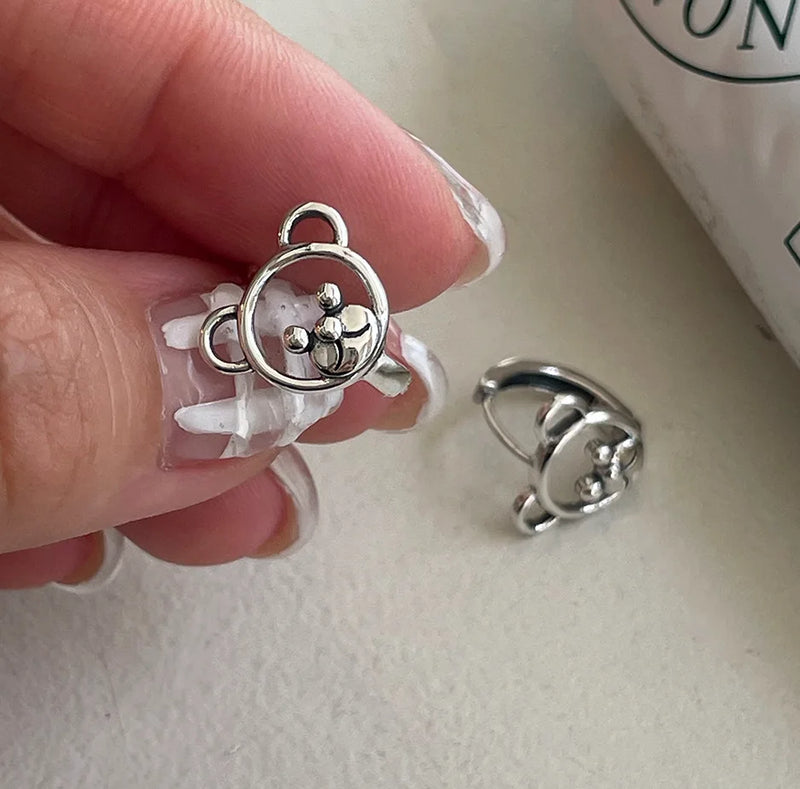Vintage 925 Silver Teddy Bear Hoop Earring Charms