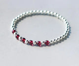 925 Silver Red Garnet Bracelet with Lucky Ball Charm