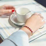 925 Silver Red Garnet Bracelet with Lucky Ball Charm