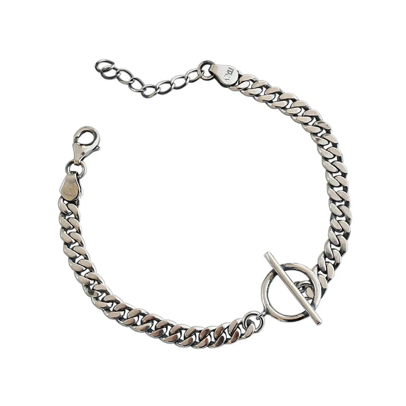 Retro 5MM Punk 925 Sterling Silver Flat Cuban Chain Bracelet