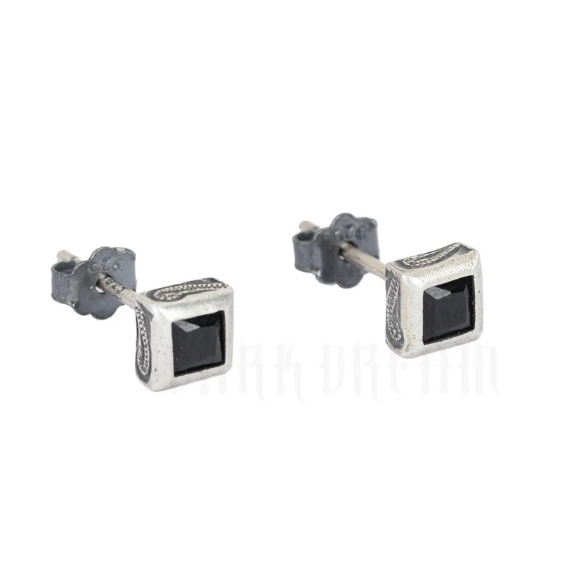 925 Sterling Silver Zircon Stud Earrings Retro Design