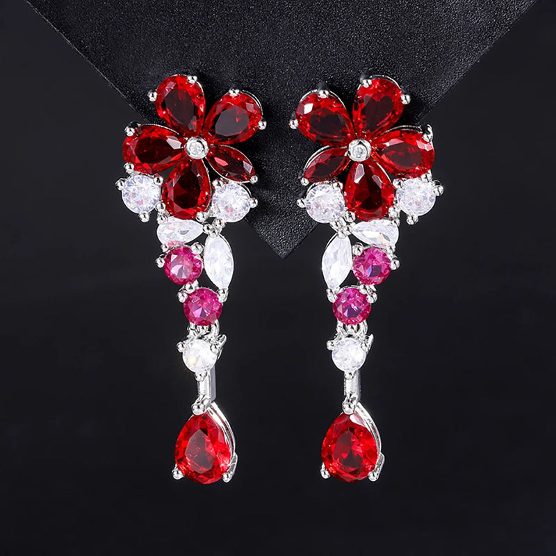 Ruby Drop Earrings for Women High Carbon Diamond Party Wedding Jewelry