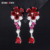 Ruby Drop Earrings for Women High Carbon Diamond Party Wedding Jewelry