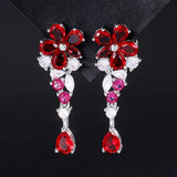 Ruby Drop Earrings for Women High Carbon Diamond Party Wedding Jewelry