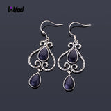 Retro 6X9MM Sandstone Earrings 925 Silver Natural Moonstone Amethyst Earrings