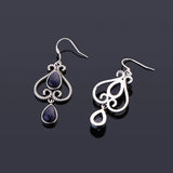 Retro 6X9MM Sandstone Earrings 925 Silver Natural Moonstone Amethyst Earrings